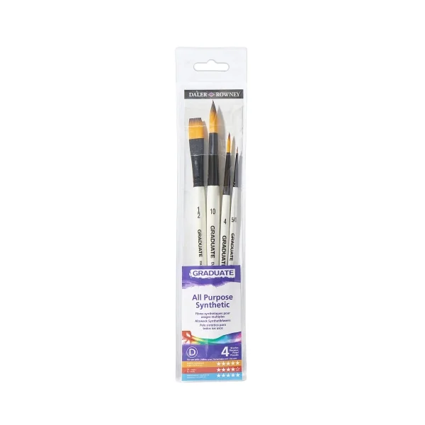 Daler Rowney Graduate Pack de 4 Pinceles Multitecnica - Pelo Sintetico - Mango Corto