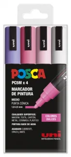 Posca PC-5M Estuche de 4 Marcadores de Pintura - Punta de Bala 1.8-2.5mm - Tinta Base al Agua - Resistente a la Luz - Color Surtido