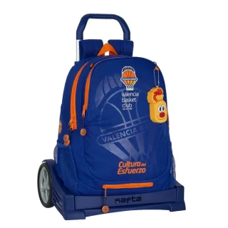 Safta Valencia Basket Mochila con Carro - Portabotellas - Dos Compartimentos - Tirador Doble - Hombreras y Espalda Acolchadas - Asa Superior - Mochila Extraible - 320x160x440mm - Color Azul