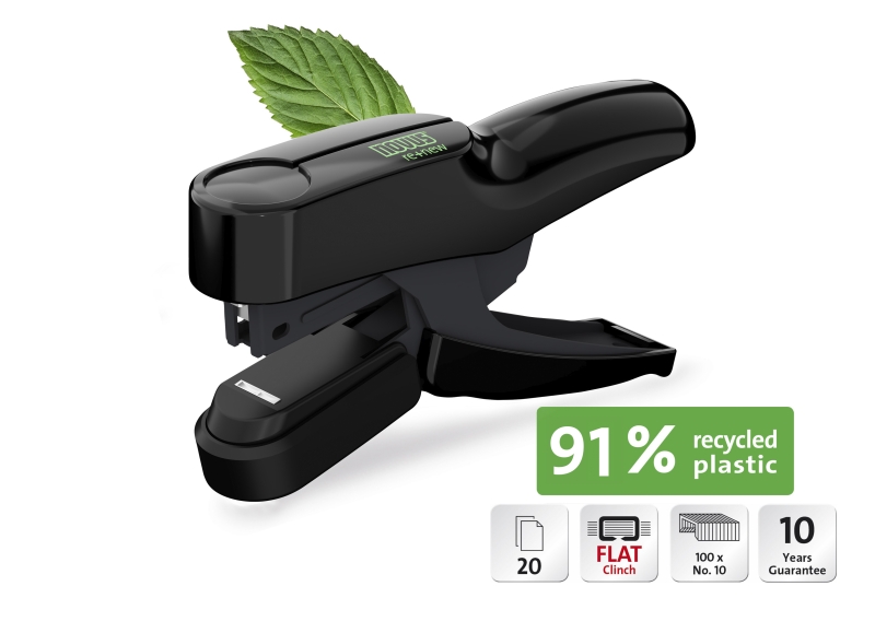 Novus B 36FC re+new Grapadora de Tenaza - Hasta 20 Hojas - Fabricada con un 91% de Plastico Reciclado - Grapado Cerrado Plano - Color Negro