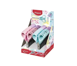 Maped Sensoft Tijera Escolar Punta Redonda 13cm - Hojas de Acero Inoxidable - Mango de Plastico Simetrico - Colores Pastel Surtidos · Pack de 24 uds.