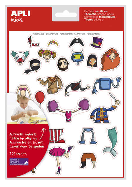 Apli Gomets Tematicos Personajes - 300 Unidades - Adhesivo Removible - Ilustraciones Divertidas - Ideal para Escuelas - Adhesivo Base Agua - Libre de Disolventes - Colorido · Pack de 5 uds.