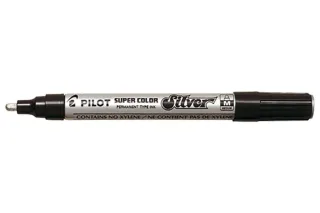 Pilot Super Color Rotulador Permanente Medio - Punta de 4,5mm de Poliacetal - Tinta muy Densa y Opaca - Cuerpo Metalico - Color Plata · Pack de 12 uds.