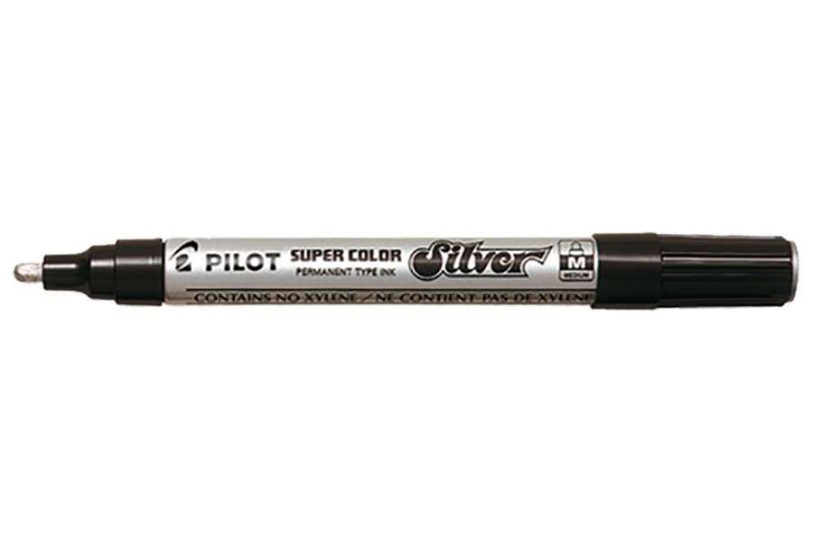 Pilot Super Color Rotulador Permanente Medio - Punta de 4,5mm de Poliacetal - Tinta muy Densa y Opaca - Cuerpo Metalico - Color Plata · Pack de 12 uds.