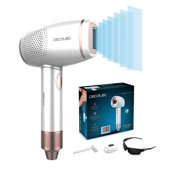 Cecotec Bamba SkinCare IPL Quartz Gun Depiladora IPL - LCD - 500.000 Disparos - Funcion de Enfriamiento - 5 Niveles - Lampara de Cuarzo - Sensor de Contacto - Uso en Cuerpo y Rostro - Color