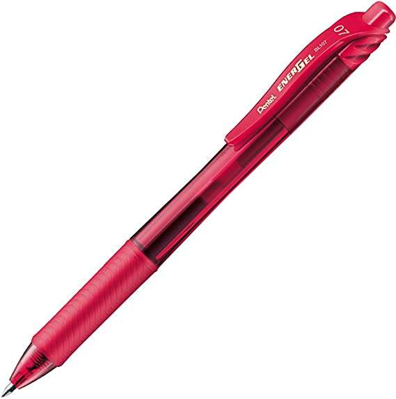 Pentel Energel X Boligrafo de Bola Retractil - Punta 0.7mm - Trazo 0.35mm - Tinta Gel - Recargable - Grip de Agarre - 50% de Materiales Reciclados - Color Rojo · Pack de 12 uds.