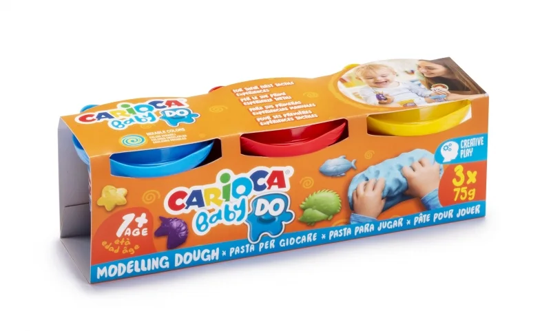 Carioca Baby Do Pack de 3 Pastas de Modelar - Super Ligera - Elastica - Maleable - Ideal para Primeras Experiencias Tactiles - Se Seca al Aire - Color Varios
