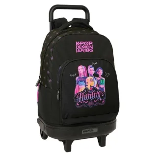 Safta K-Pop Demon Hunters Mochila con Carro - Extraible - 33L - Portabotellas - Tarjeta de Identificacion Personal - Doble Tirador - Asa de Mano - Bolsillo Frontal - 33x45x22cm - Color Negro