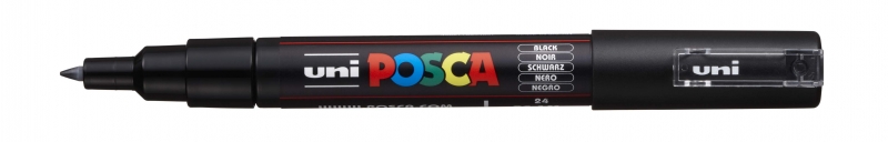 Posca PC-1M Marcador de Pintura - Punta de Poliester Conica 0.7mm - Ancho de Trazo 0.7mm - Tinta Base al Agua - Resistente a la Luz - Color Negro · Pack de 6 uds.