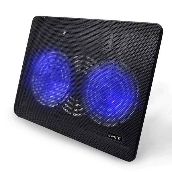 Ewent EW1256 Base de Refrigeracion para Portatil hasta 17" - 2 Ventilador - Altura Ajustable - Color Negro