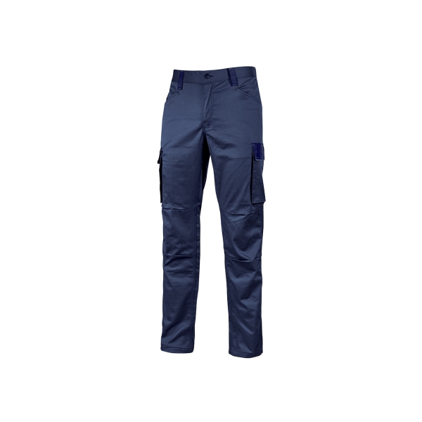Upower Crazy Pantalones Cargo Stretch - Talla 2XL - Bolsillos Multifuncionales, Detalles Reflectantes, Cinturilla Elastica, Rodillas Preformadas, Proteccion DPI1, Ajuste Slim-Fit - Color Azu
