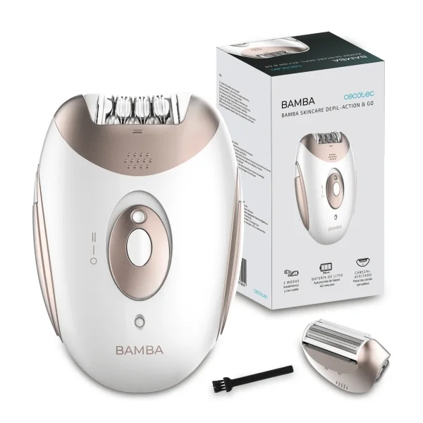 Cecotec Bamba SkinCare Depil-Action Go Depiladora de Arranque Inalambrica - Uso con Cable - Autonomia 40min - Cabezal Zonas Sensibles - Sistema de 18 Pinzas - 2 Velocidades - Color Blanco