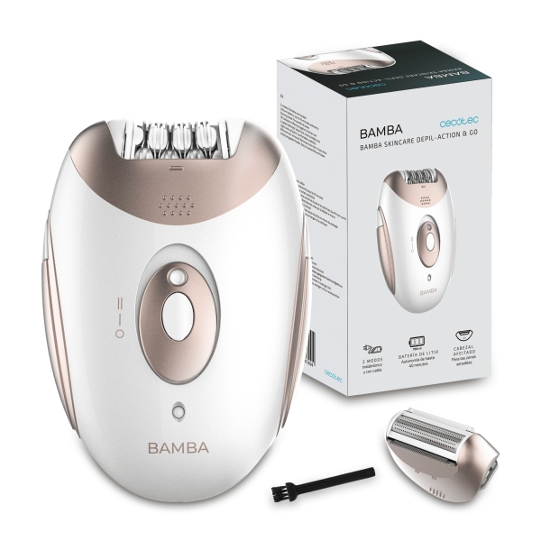 Cecotec Bamba SkinCare Depil-Action Go Depiladora de Arranque Inalambrica - Uso con Cable - Autonomia 40min - Cabezal Zonas Sensibles - Sistema de 18 Pinzas - 2 Velocidades - Color Blanco