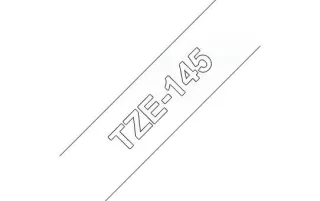 Brother TZe145 Cinta Laminada Generica de Etiquetas - Texto blanco sobre fondo transparente - Ancho 18mm x 8 metros