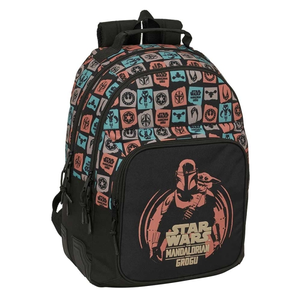 Safta Mandalorian and Grogu Mochila - Adaptable a Carro - Bolsillo Frontal - Portabotellas - Cremallera con Doble Tirador - Asa de Mano - Hombreras y Espalda Acolchada - 32x42x15cm - Color Negro