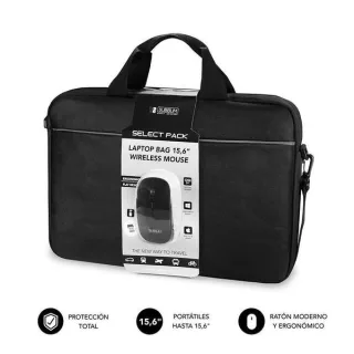 Subblim Maletin Select Pack con Raton Wireless - hasta 156 Pulgadas - Interior Acolchado y Reforzado - Compartimento Separado para El Portatil - Raton Inalambrico Ergonomico y Extraplano - S