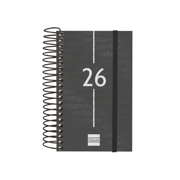 Finocam Year Agenda de Espiral - Tapa Ligera - Formato E3 - 95x24x127mm - 1 Dia por Pagina - Color Negro