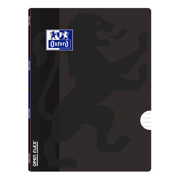 Oxford School Openflex A5 Libreta Grapada - Tapa de Plastico Resistente - 1 Linea con 2 Margenes - 48 Hojas de Papel de Alta Calidad - Color Negro · Pack de 10 uds.