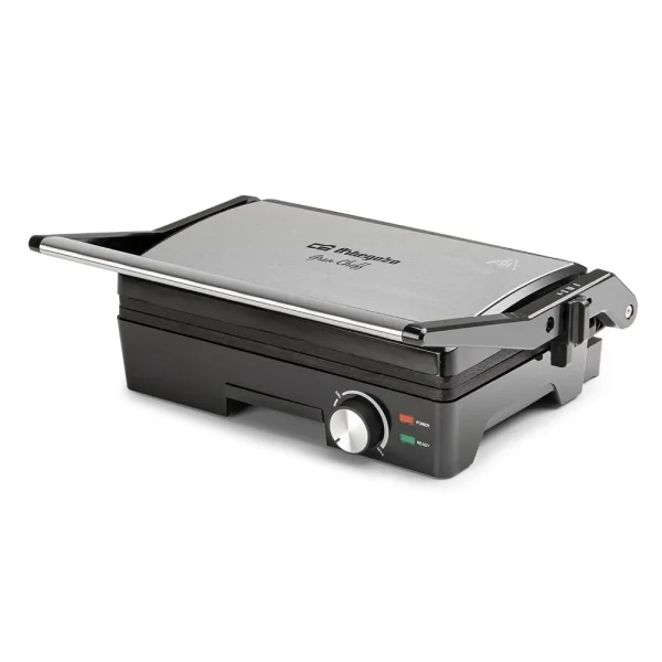 Orbegozo GR 3810 Grill Inoxidable - Cocina sin Aceite - Placas Abatibles 180º - Termostato Regulable - Placa Antiadherente - Potencia 1600W