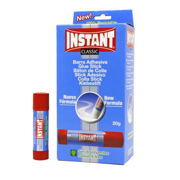 Instant Classic Barra de Pegamento 20grs - Apto para Uso Infantil y/o Domestico - Lavable - Sin Disolventes · Pack de 24 uds.