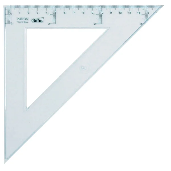 Safta Cristal Escuadra de 25cm - Poliestileno - Graduacion Impresa - Biselada - Color Transparente