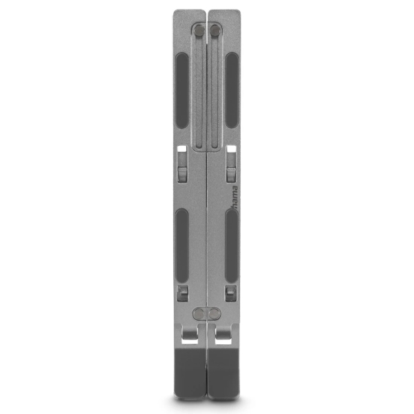 Hama Aluminium Soporte para Portatil hasta 15.6" - Soporta hasta 5kg - Plegable - Inclinacion en 6 Niveles - Antideslizante - Aluminio - 18x25x2cm - Color Plata
