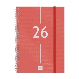 Finocam Year Agenda de Espiral - Tapa Ligera - Formato E10 - 162x14x212mm - Semana Vista en Vertical - Color Rojo