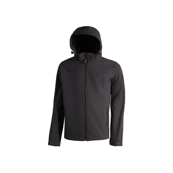 Upower Kyra Cazadora de Trabajo con Tejido Soft Shell - Talla 2XL - Transpirable, Antiviento, Repelente al Agua, Capucha Desmontable, Mangas Preformadas, Elementos Reflectantes - Color Negro