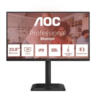 AOC Monitor 23.8" LED IPS FullHD 120Hz - Respuesta 4ms - Ajustable en Altura, Giratorio e Inclinable - Altavoces 4W - USB, HDMI, DisplayPort, VGA, Audio - VESA 100x100
