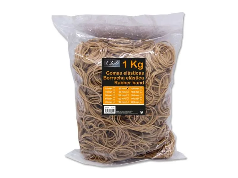 Ingraf Bolsa de 1kg de Gomas Elasticas 80mm - Alta Calidad - 70% Caucho - Gran Resistencia y Elasticidad - Color Marron