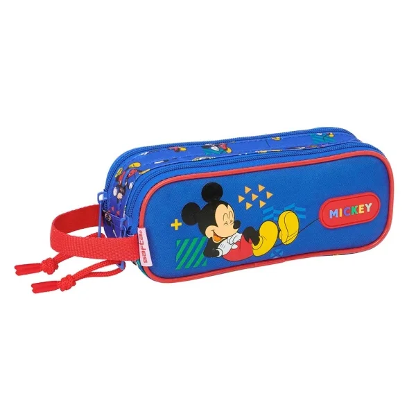 Safta Mickey Mouse Today Portatodo - 2 Compartimentos con Cremalleras - Asa Lateral - 1L - 210x60x80mm - Color Azul