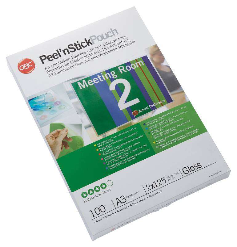 GBC Carteras Plastificacion Autoadhesivas A3 2x125 Micras Brillo (100) Transparente