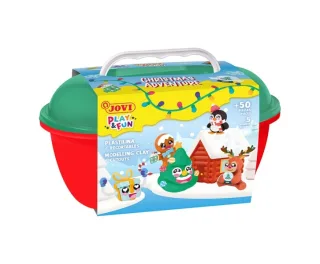 Jovi Play & Fun Cofre Christmas Adventure con 24 Barras de Plastilina 15gr + Modeladores + Recortables - Sin Gluten - Base Vegetal - No se Seca - Colores Surtidos