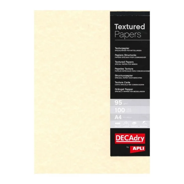 Apli Pack de 100 Hojas de Papel Pergamino - 95gr - Diseño Doble Cara - Ideal para Invitaciones, Diplomas y Manualidades - Compatible con Impresoras Inkjet, Laser y Fotocopiadoras - Color Champan
