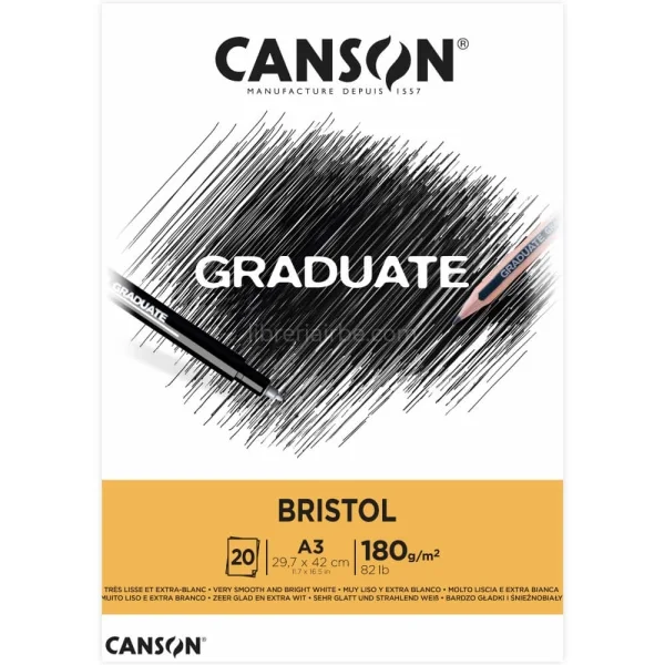 Canson Graduate Bristol Bloc Encolado de 20 Hojas A3 - 180g - Extraliso - Color Blanco
