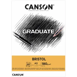 Canson Graduate Bristol Bloc Encolado de 20 Hojas A3 - 180g - Extraliso - Color Blanco