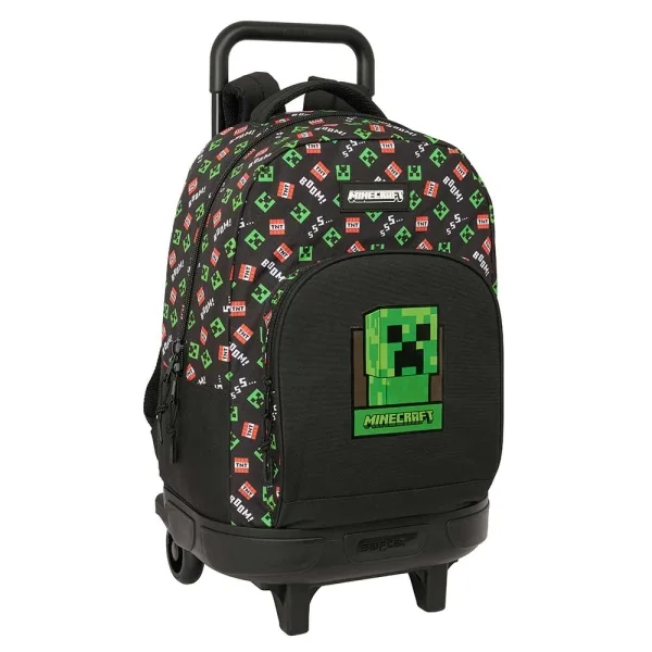 Safta Minecraft Mochila con Carro - Extraible - Bolsillo Frontal - Portabotellas - Tirador Doble - Hombreras Acolchadas - Asa Acolchada - Tarjeta ID - Bandeja PVC - 33L - 330x220x450mm - Color Negro