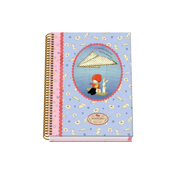 Dohe Santoro Poppi Loves Messenger Cuaderno Espiral Tapa Dura - Tamaño A5 de 100 Hojas 90gr - Hojas Microperforadas con 2 Taladros - Cuadricula 5mm