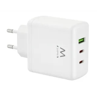Ewent EW1329 Cargador GaN 65W - 2xUSB-C PD3.0 - 1xUSB-A QC3.0 - Color Blanco