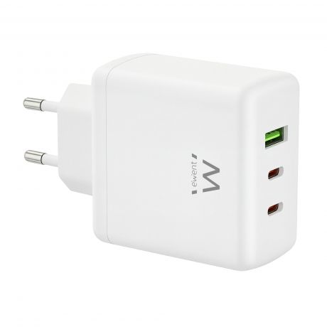 Ewent EW1329 Cargador GaN 65W - 2xUSB-C PD3.0 - 1xUSB-A QC3.0 - Color Blanco