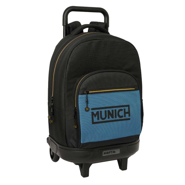 Safta Munich Mochila con Carro - Extraible - 33L - Portabotellas - Tarjeta de Identificacion Personal - Cremallera con Doble Tirador - Asa de Mano - Bolsillo Frontal - 33x45x22cm - Color Negro y Azul