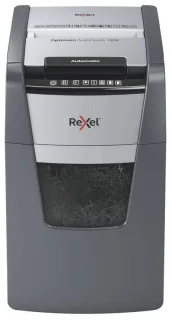 Rexel Optimum Autofeed 150X Destructora Automatica de Corte en Particulas P-4 - Autolimentacion de 150 Hojas, Manual de 8 Hojas - Papelera de 44L - Tecnologia Anti Atascos - Color Gris