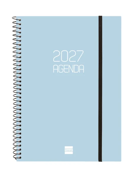 Finocam Espiral Basics Opaque Agenda - Anual 2027 - Semana Vista Horizontal - Formato E10 - 155x212mm - Espiral - Tapa de Polipropileno - Esquinas Microperforadas - Papel de 80g/m2 - Color Celeste
