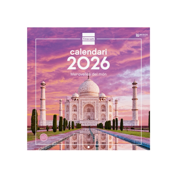Finocam Calendario de Pared en Catalan - Anual 2026 - Imagenes Variadas - 300x300mm - Espacio para Escribir - Tematica de Maravillas Del Mundo