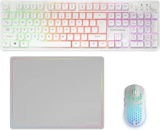 Mars Gaming MCPWX Combo Pack Gaming 3en1 - Teclado Hibrido H-Mech - Disposicion Internacional QWERTY US - Raton 3200dpi - Switches HUANO - Color Blanco