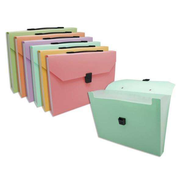 Bismark Maletin de Fuelle con 12 Departamentos A4 Polipropileno - Cierre de Broche - Colores Surtidos Pastel · Pack de 8 uds.