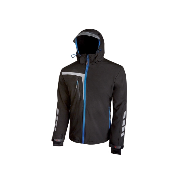 Upower Quick Chaqueta Soft Shell - Talla 2XL - Tejido Elastico Cortavientos Transpirable, Repelente al Agua, Bolsillo Impermeable con Free Sound, Detalles Reflectantes, Proteccion DPI1 - Col