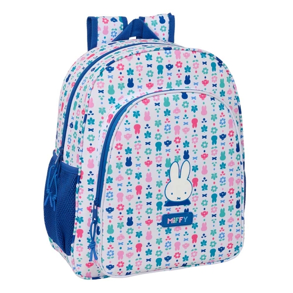 Safta Miffy Bunny Mochila - 15L - Adaptable a Carro - Bolsillo Frontal - Portabotellas - Cremallera con Doble Tirador - Asa de Mano - Hombreras y Espalda Acolchada - 32x38x12cm - Color Blanco y Azul