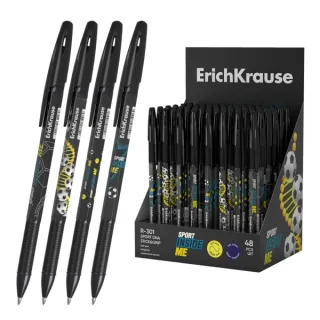ErichKrause R-301 Stick and Grip Sport DNA Expositor con 48 Boligrafos con Capuchon - Modelos Surtidos - Trazo 0.35mm - Zona de Agarre de Goma - Tinta de Secado Rapido - Tapa Ventilada - Col