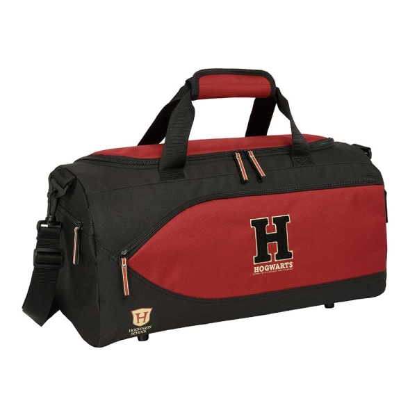 Safta Harry Potter Hogwarts Bolsa de Deporte - Bandolera Ajustable - Bolsillos Laterales y Frontal - Fondo Semirigido - Cremallera con Doble Tirador - Base con Tacos - 50x25x25cm - Color Negro y Rojo